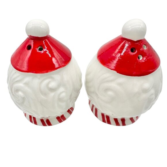 Joy Santa Face Ceramic Salt and Pepper Shaker Set Peppermint Christmas NIB - Picture 11 of 12